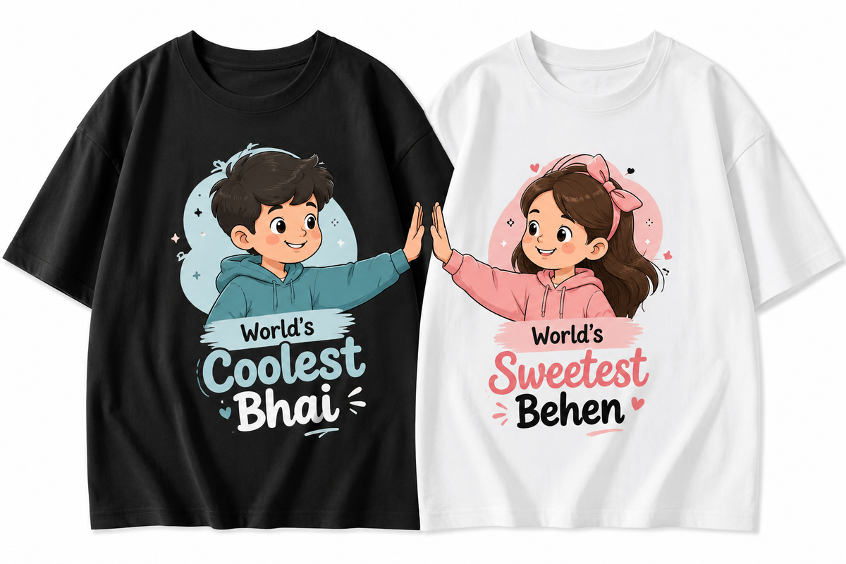 Raksha Bandhan Brother Sister T-Shirt Combo | Matching Sibling Tees | Premium Cotton